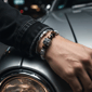 Mens Iron Saints Cross Tiger’s Eye Bead Chain Bracelet - image 2