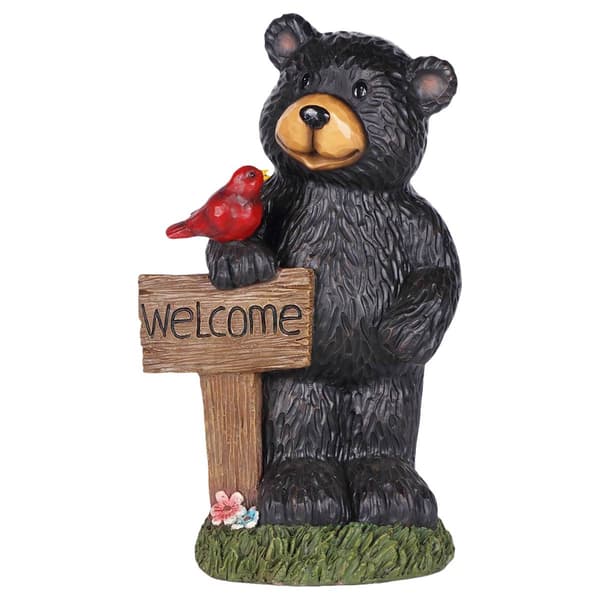 Hi-Line Gift Bear Holding Welcome Sign Garden Statue