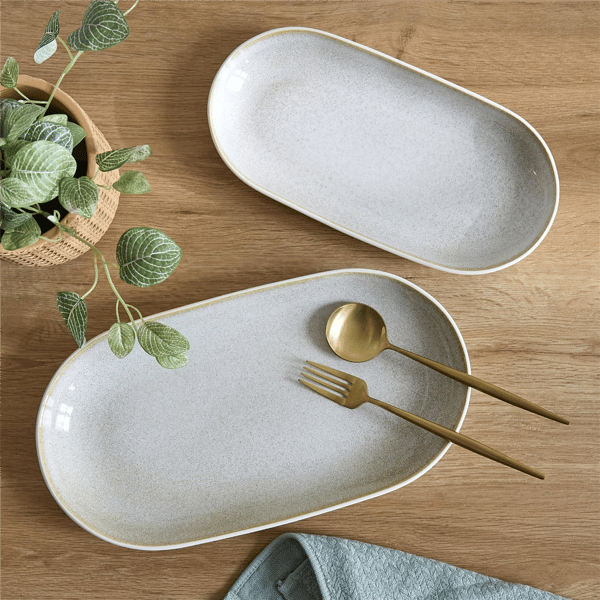 Sango Anderson Cream Large Stoneware Serving Platters - Set of 2 - image 
