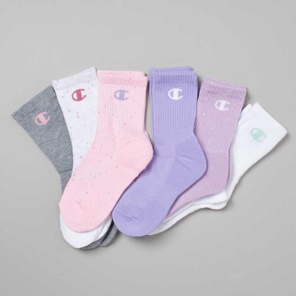 Girls Champion&#40;R&#41; 6pr. Solid & Speckled Crew Socks - image 