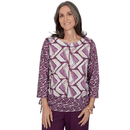 Petite Alfred Dunner Good To Go 3/4 Sleeve Geometric Blouse
