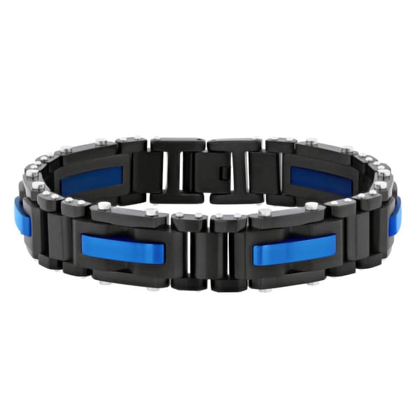Mens Gentlemen's Classics&#40;tm&#41; Black & Blue Ion Plated Link Bracelet