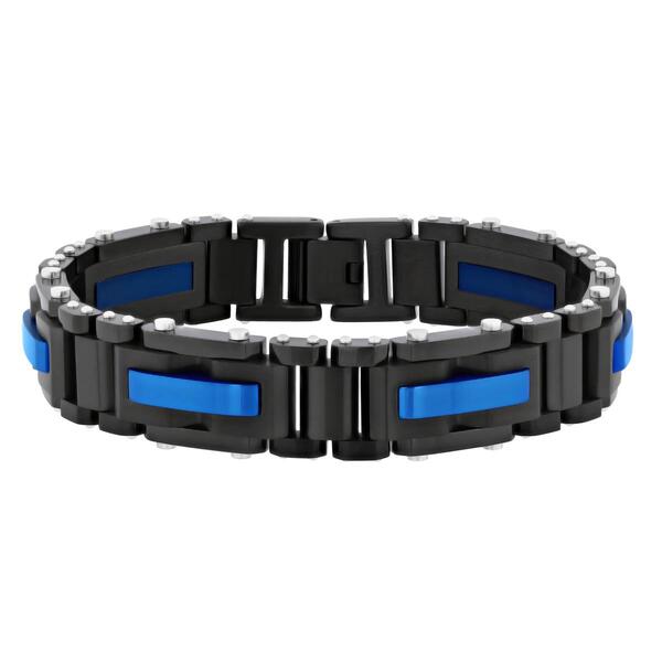 Mens Gentlemen's Classics&#40;tm&#41; Black & Blue Ion Plated Link Bracelet - image 