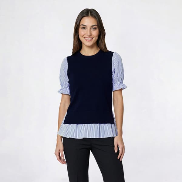 Womens Nanette Lepore Short Pinstripe Sleeve Two In One Sweater