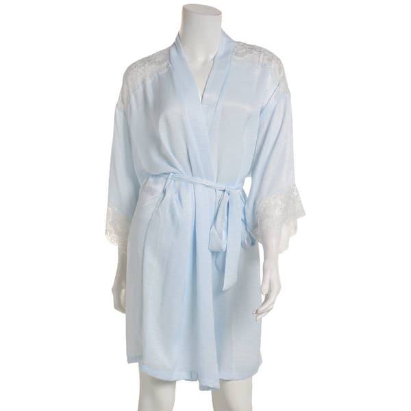 Womens Linea Donatella 3/4 Sleeve Satin Wrapper Robe - image 