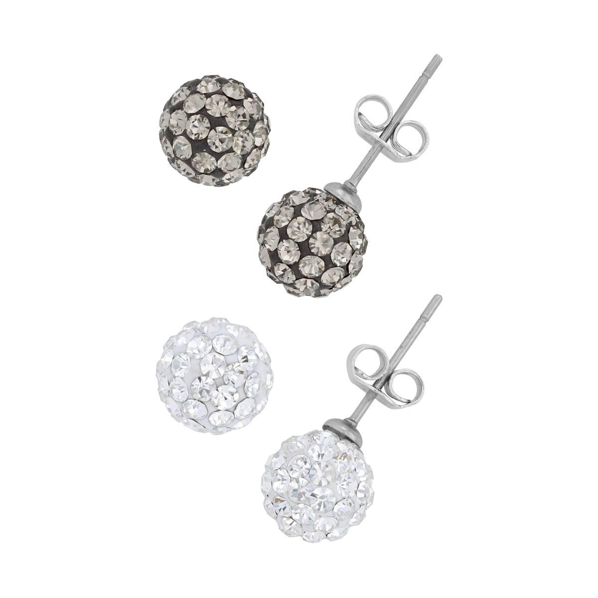 Crystal Colors 2pr. Clear and Black Fireball Stud Earrings...