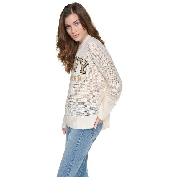 Womens DKNY Jeans Long Sleeve Open Stitch Varsity Logo Sweater