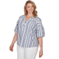 Plus Size Ruby Rd. French Riviera Elbow Puff Sleeve Stripe Blouse - image 3