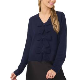 Womens Cece Long Sleeve V Neck Bow Front Sweater
