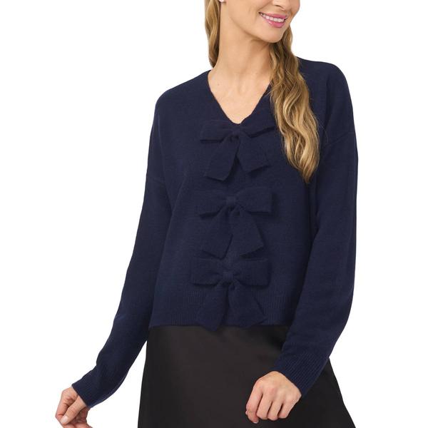 Womens Cece Long Sleeve V Neck Bow Front Sweater