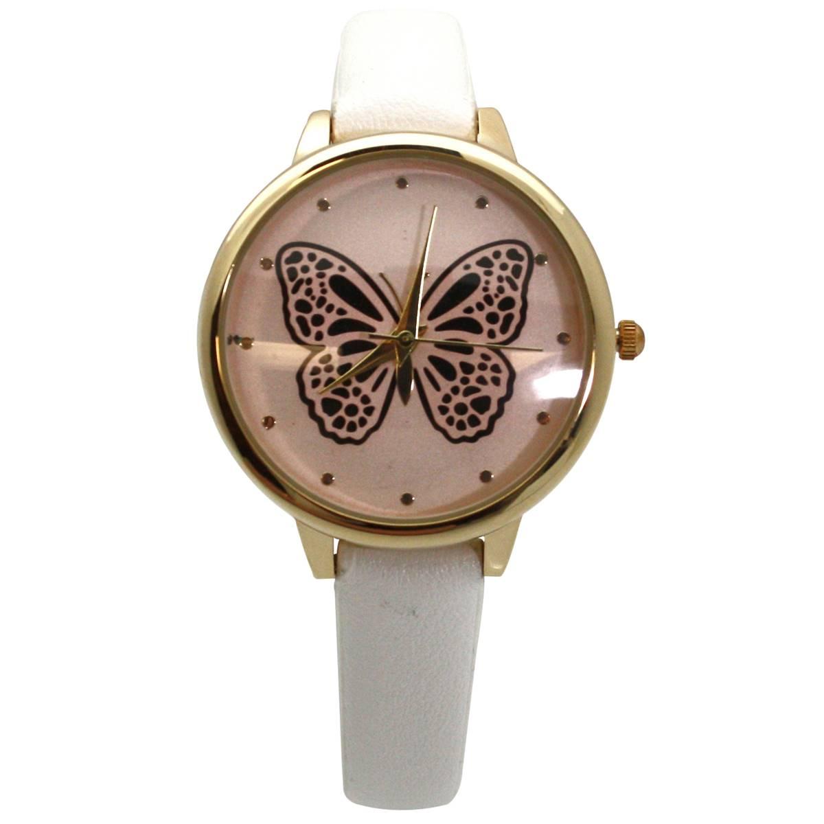 Womens Olivia Pratt™ Faux Leather Butterfly Face Watch -...