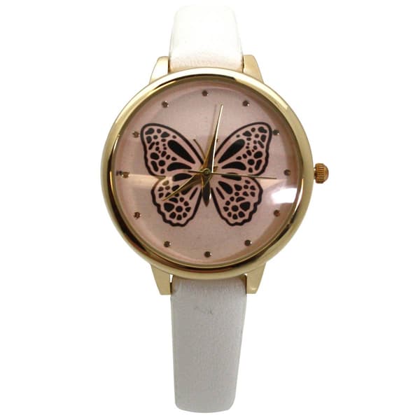Womens Olivia Pratt(tm) Faux Leather Butterfly Face Watch - A916767 - image 