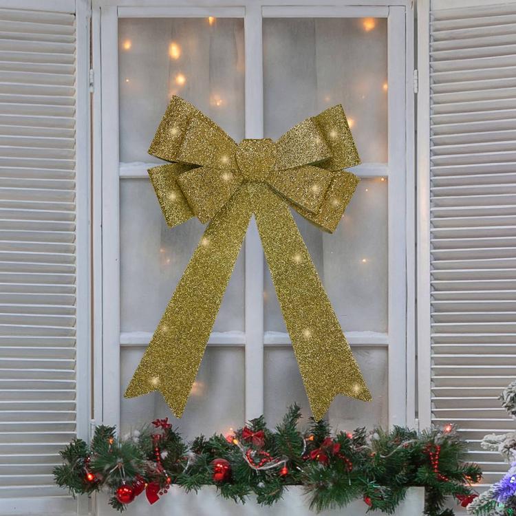 Northlight Seasonal 24in. LED Gold Tinsel Christmas Bow Décor
