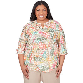 Plus Size Alfred Dunner Tuscan Sunset Embroidered Flowers Top