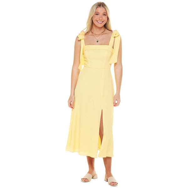 Juniors Trixxi Solid Linen Tie Sleeve Molly Midi Side Slit Dress