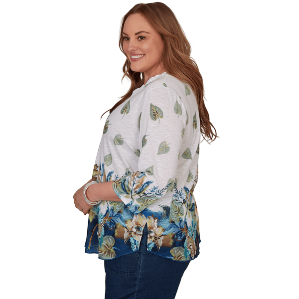 Plus Size Alfred Dunner Indigo Girls 3/4 Sleeve Floral Blouse