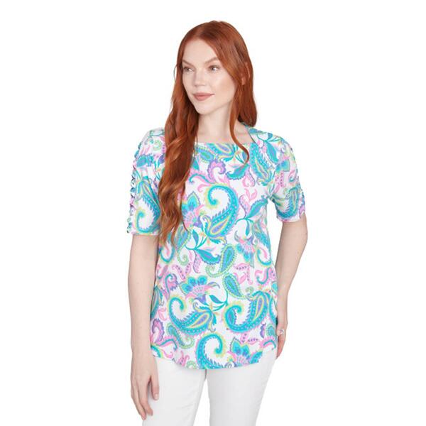 Womens Ruby Rd. Spring Oasis Short Sleeve Paisley Tee - image 