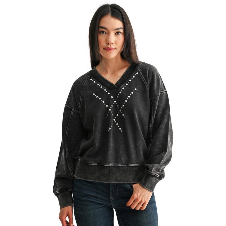Womens CITY BLUES Long Sleeve Acid Wash Sweatshirt W/Metal