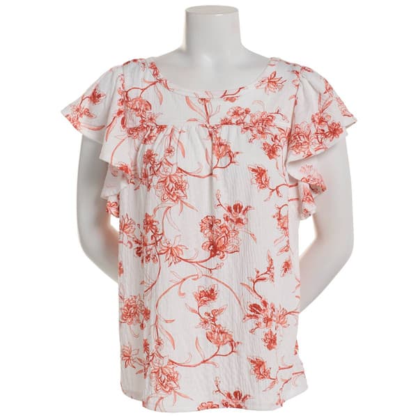 Womens Fresh Short Flutter Sleeve Floral Blouse with Yoke - image 