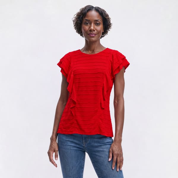 Womens Absolutely Famous Scallop Stripe Cascade Detail Blouse - image 