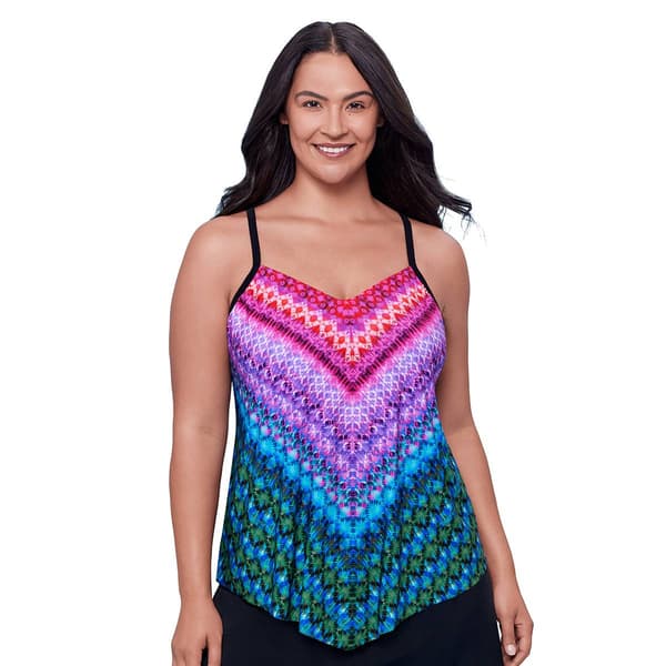 Plus Size Trim Shaper Kona Corners Hank Tankini Swim Top - image 