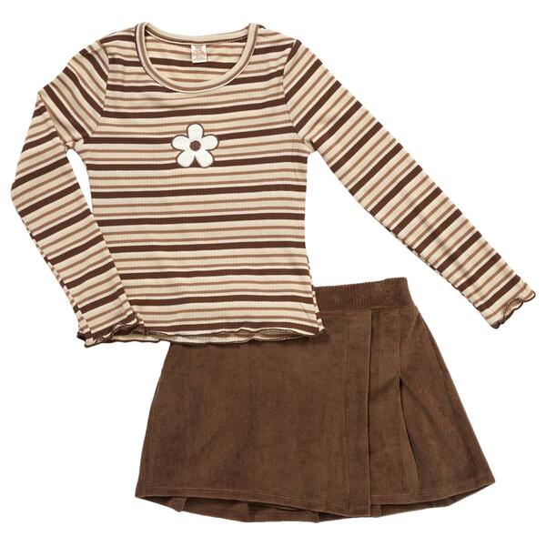 Girls &#40;7-16&#41; Sweet Butterfly 2pc. Cord Skort Set w/ Stripe Top - image 