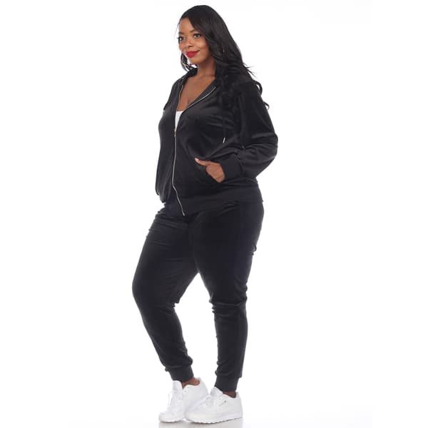 Plus Size White Mark Two Piece Velour Tracksuit Set