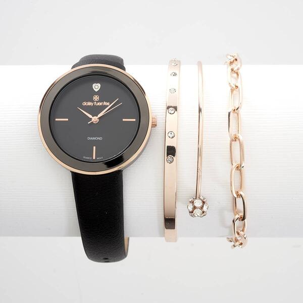 Daisy Fuentes Rose Gold & Black Watch & Bracelet Set - DF191RGBK - image 