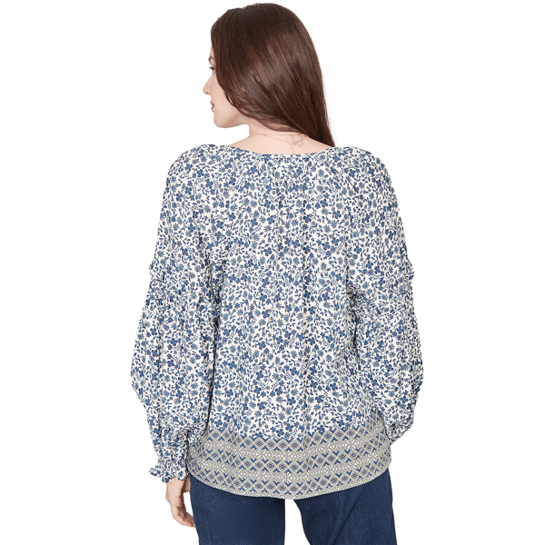 Womens Skye’s the Limit Fresh Start Ruffle Ditsy Floral Blouse