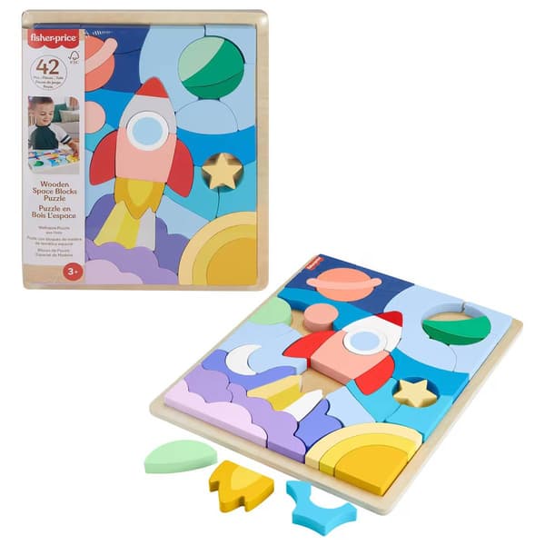 Fisher-Price Wood Space Puzzle Blocks - image 