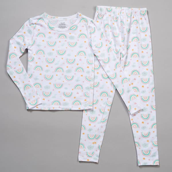 Girls Rene Rofe(R) 2pc. Rainbow/Face Clouds Snug Fit Pajamas - image 