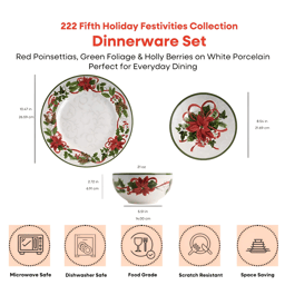 222 Fifth Holiday Festivities 12pc. Porcelain Dinnerware Set