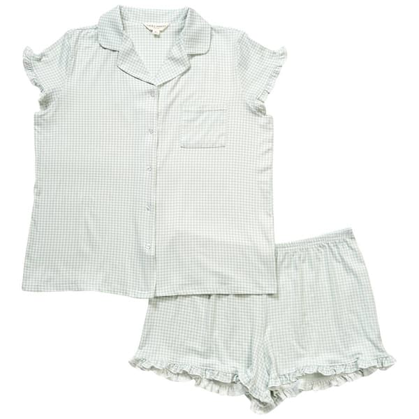 Womens Laura Ashley Short Sleeve Peached Gingham Pajama Short Set