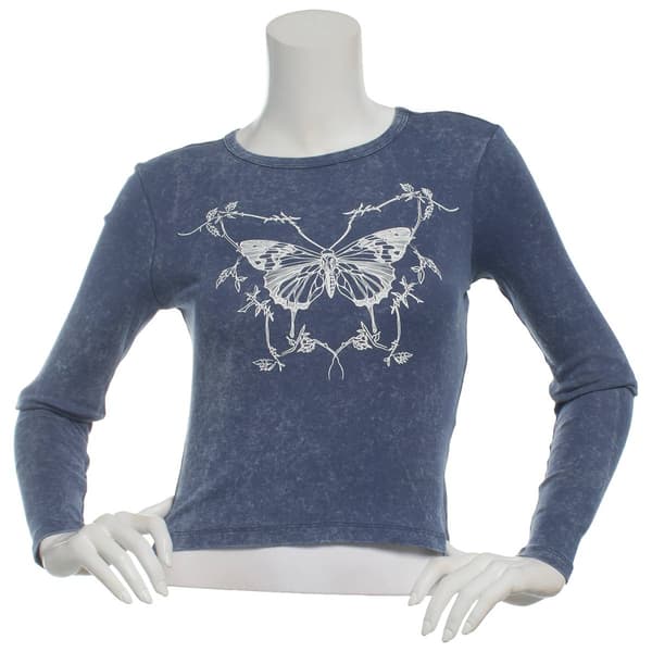Juniors No Comment Metamorphosis Mineral Washed Long Sleeve Tee