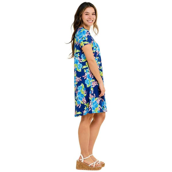 Plus Size Harlow & Rose Floral Shift Dress-Sodalite Blue/Multi