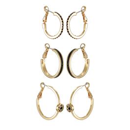 Guess 3 pair Gold-Tone Jet Pave & Glitter Hoop Earrings