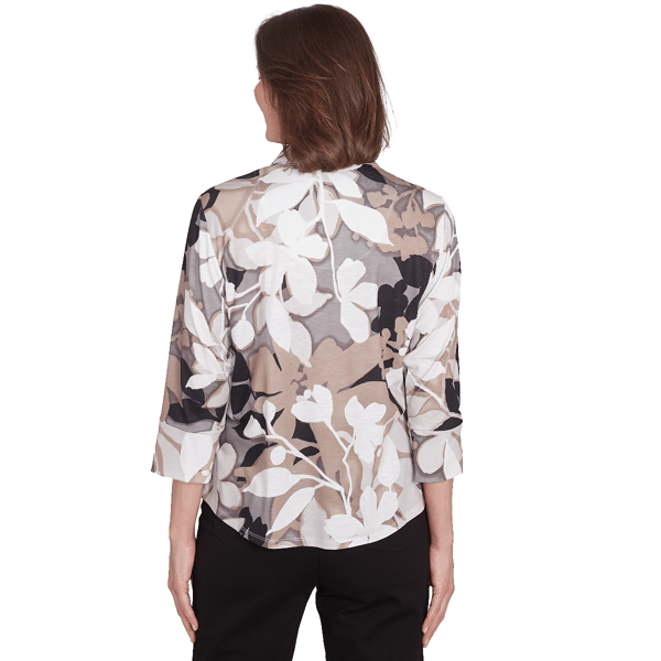 Women Alfred Dunner 3/4 Sleeve Shadow Leaf Button Front Top