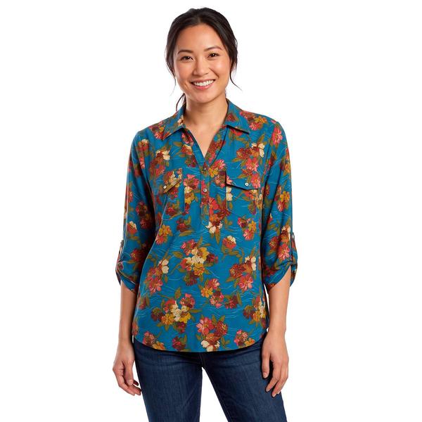 Womens Emily Daniels 3/4 Sleeve Floral Split Neck Blouse - image 