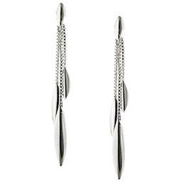 Fine Silver Plated Linear Chain Leaf Drop Pierced Earrings