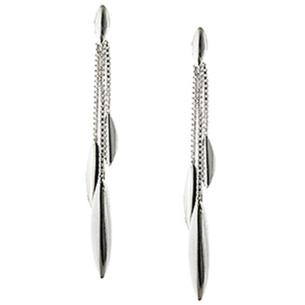 Fine Silver Plated Linear Chain Leaf Drop Pierced Earrings - image 