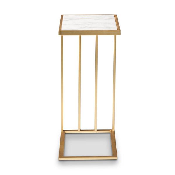 Baxton Studio Parkin C-Shaped End Table with Marble Tabletop