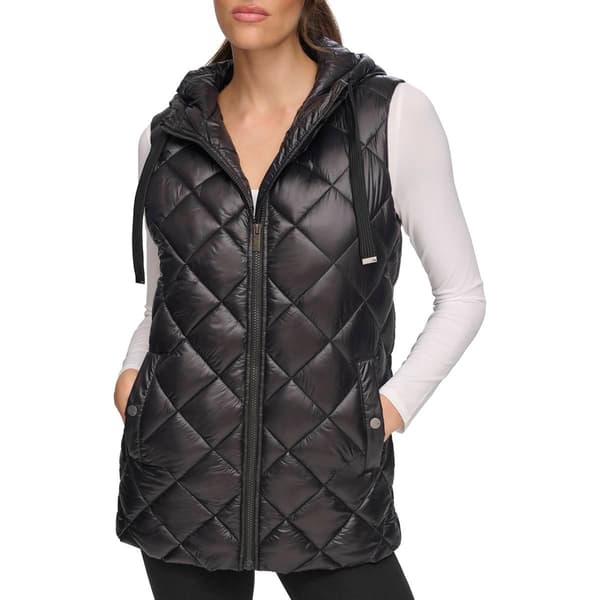 Womens Andrew Marc Sport Long Quilted Hooded Vest
