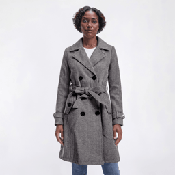 Womens Steve Madden Herringbone Double Breasted Trench Coat