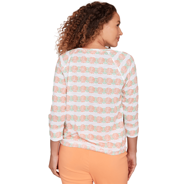 Womens Hearts of Palm All Sun and Games Tie Hem Seashells Blouse