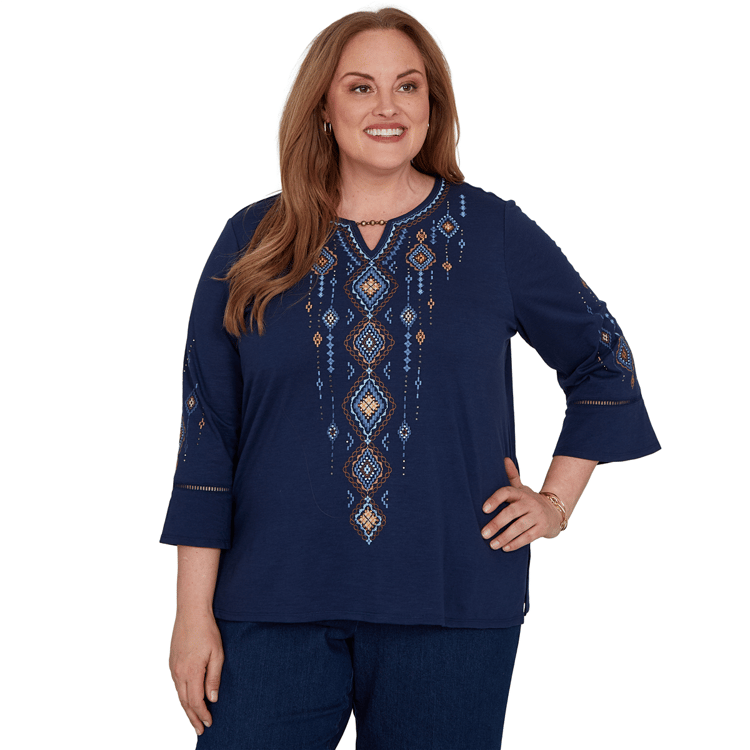 Plus Size Alfred Dunner Tuscany Diamond Embroidery Blouse