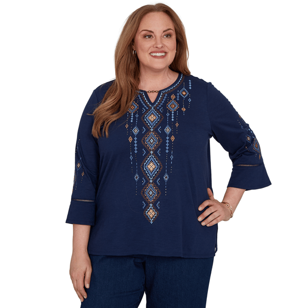 Plus Size Alfred Dunner Tuscany Diamond Embroidery Blouse