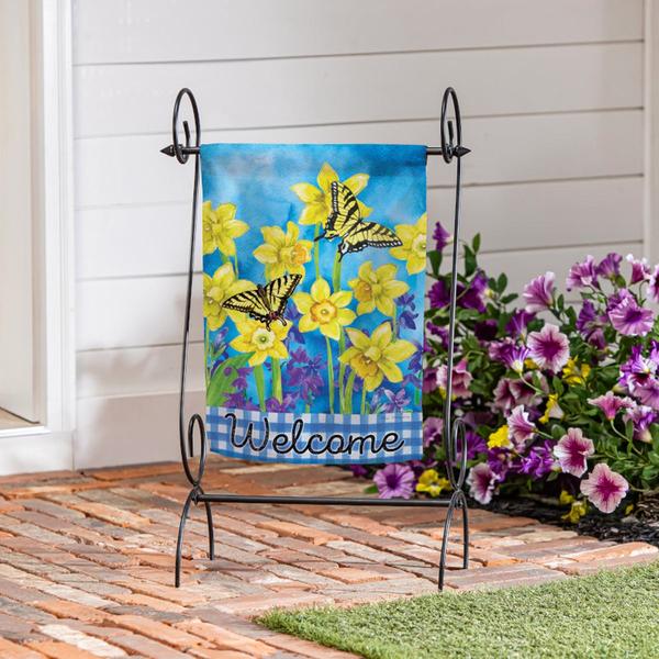 Evergreen Welcome Swallowtail & Daffodil Suede Garden Flag