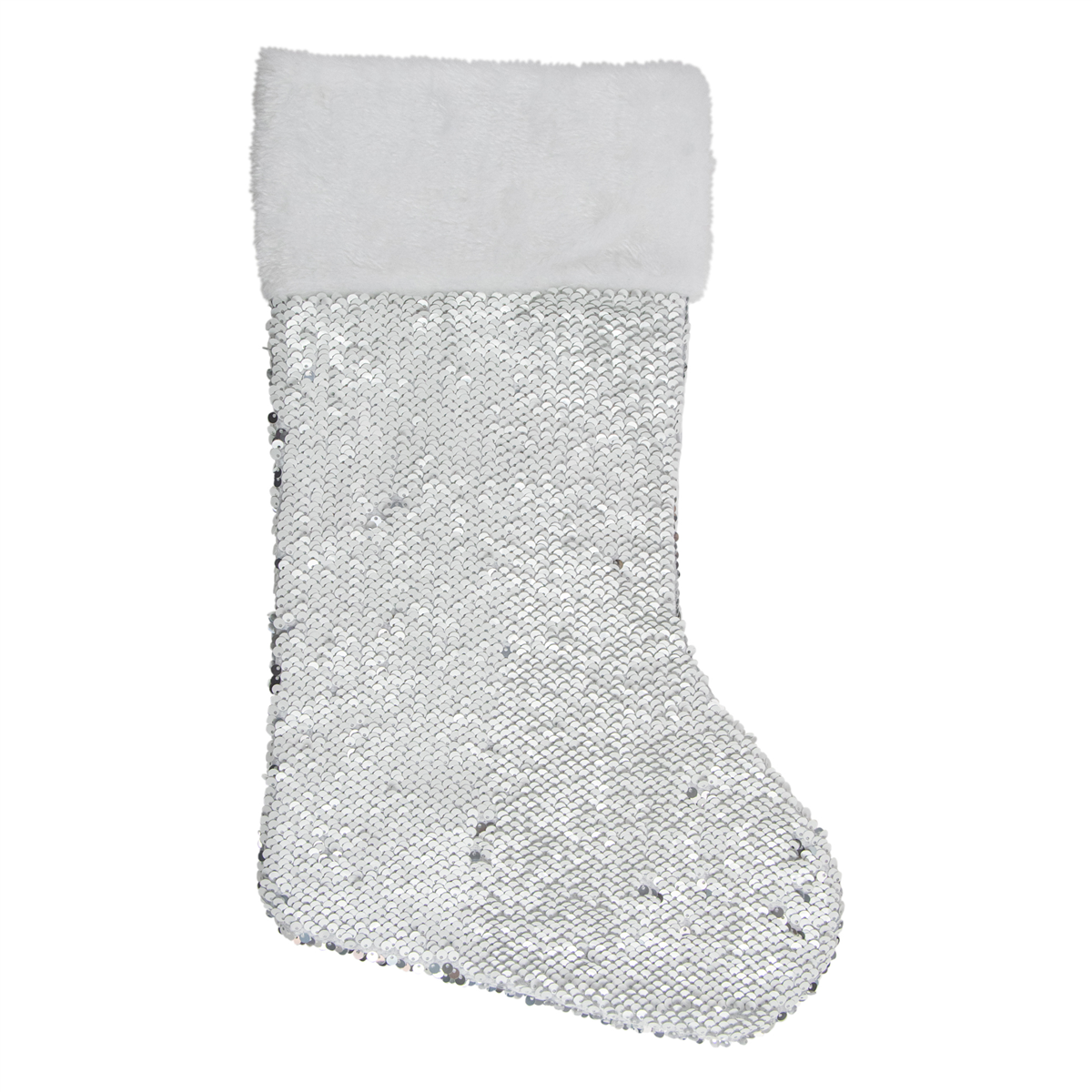 Northlight White & Silver Sequin Christmas Stocking With Cuff