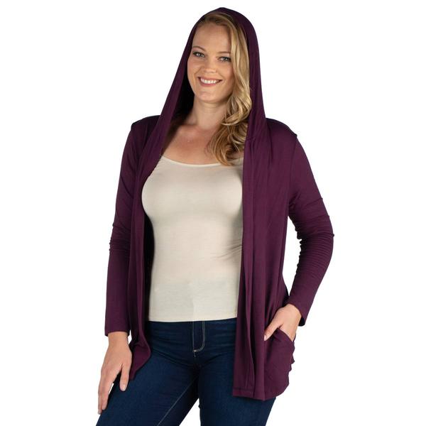 Plus Size 24/7 Comfort Apparel Lightweight Hooded Open Cardigan