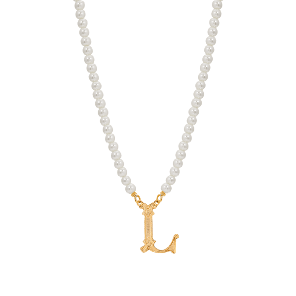 1928 16in. Gold-Tone L Initial Pearl Pendant - image 
